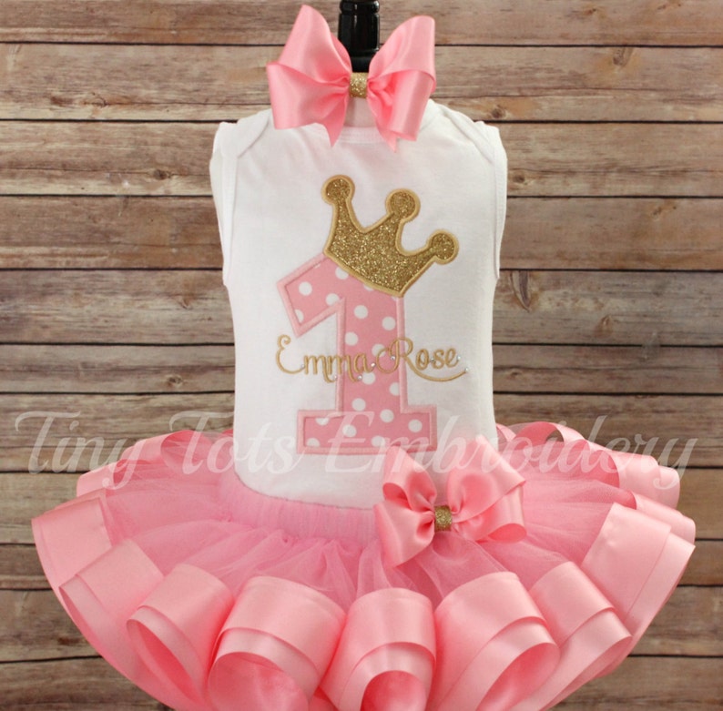 Princess Birthday Tutu Outfit Includes Top, Ribbon Trim Tutu & Hair Bow Customize In Any Colors Of Your Choice image 1