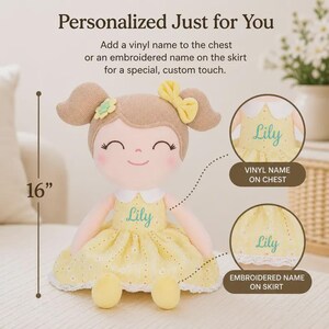 Custom Name Baby Doll Personalized Gift Girl Perfect Nursery Keepsake Soft Plush Stuffed Animal Toddler Cuddle Buddy Baby Shower Present First Birthday Gift 16 Inch Premium Quality Newborn Infant Comfort Toy Beautiful Vinyl Name Application