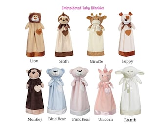 Personalized Animal Lovey: Embroidered Baby Security Blanket