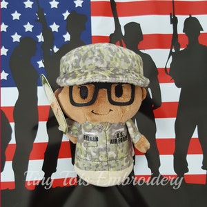 African American Itty Bitty Soldier with glasses, FEMALE Itty Bitty, Camo Itty Bitty, Air Force, Army, Navy, Marines, Military Itty Bitty