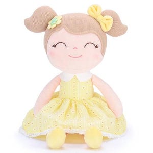 Personalized Baby Doll Custom Baby Shower Gift First Baby Girl Nursery Soft Cloth Doll Embroidered Name Handmade Fabric Rag Infant Keepsake Yellow-No Name