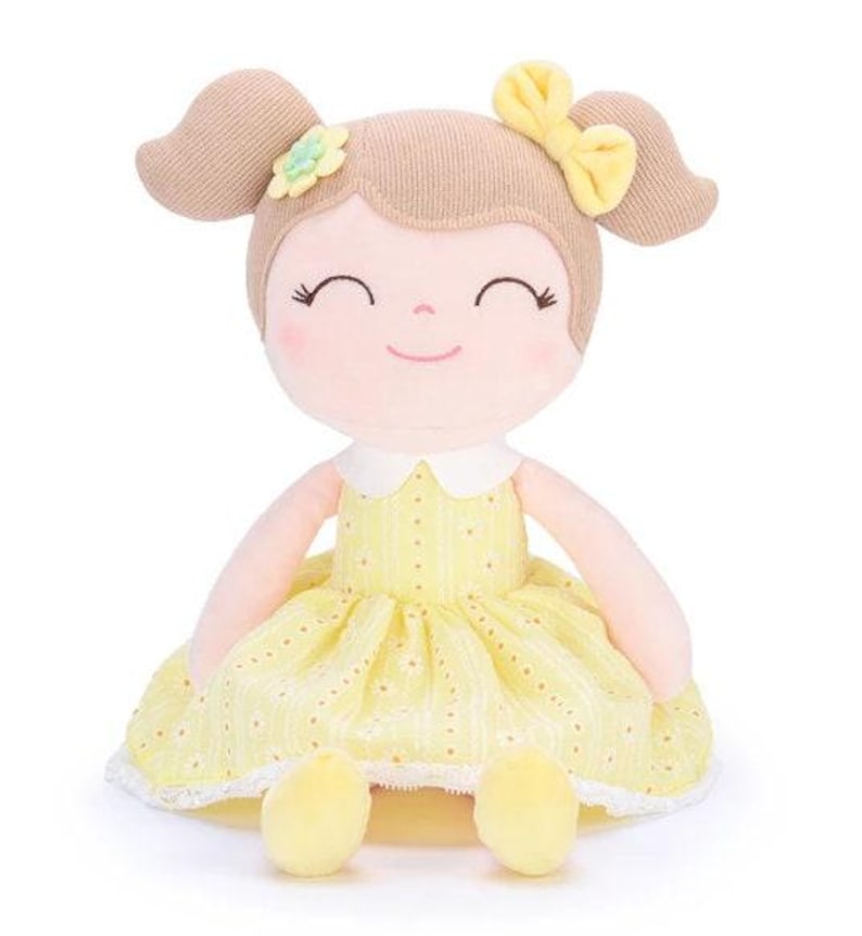 Personalized Baby Doll Custom Baby Shower Gift First Baby Girl Nursery Soft Cloth Doll Embroidered Name Handmade Fabric Rag Infant Keepsake Yellow-No Name