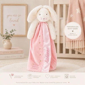 Personalized Baby Blanket Blossom Bunny Buddy Blanket Embroidered Infant Gift Newborn Comfort Item Custom Monogram Snuggle Stuffed Animal