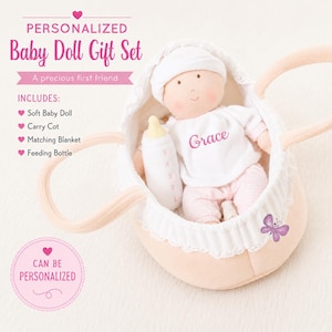 Personalized Baby Doll Carry Cot Blanket Bottle Gift Custom First Nursery Soft Toy Toddler Companion Huggable Newborn Infant Present