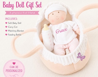 Personalized Baby Doll Carry Cot Blanket Bottle Gift Custom First Nursery Soft Toy Toddler Companion Huggable Newborn Infant Present