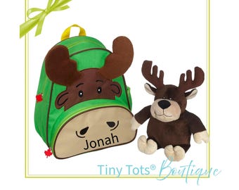 Personalisierter Tierrucksack mit passendem Plüschtier, bestickter Kleinkindtasche