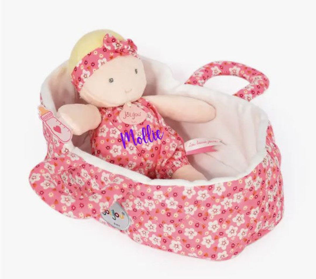Personalized First Doll With Carry Cot, Custom Doll, Baby Gift, Newborn