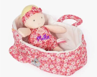 Personalized First Doll with Carry Cot, Custom Doll, Baby Gift, Newborn Gift, Baby Doll, Custom Doll, Baptism Gift, One Year Old Girl Gift