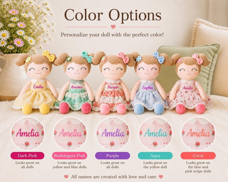 Personalized Baby Doll Custom Baby Shower Gift First Baby Girl Nursery Soft Cloth Doll Embroidered Name Handmade Fabric Rag Infant Keepsake image 7