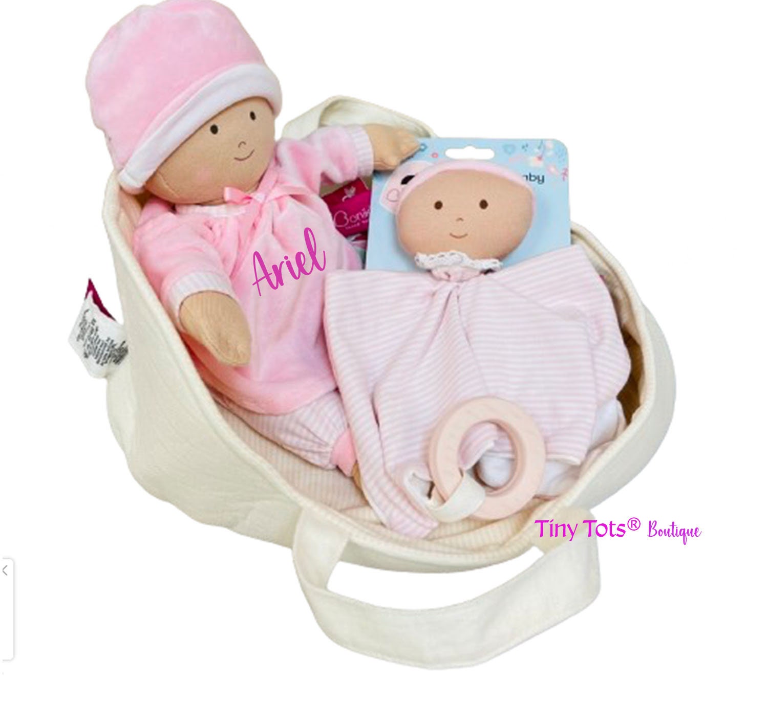 Personalized Baby Doll Gift Set: Carry Cot, Plush Doll Lovey Blanket