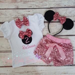 Mouse Birthday Outfit ~ Mouse Sequin Shorts Outfit ~ Personalized Top, Sequin Shorts, Hair Bow and Mouse Ears