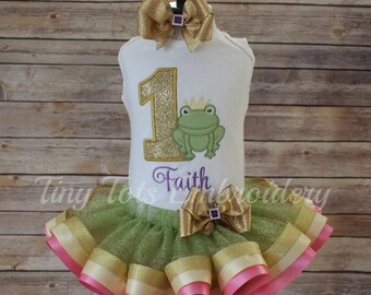 Princess and the Frog Tutu Outfit ~ Tiana Outfit ~ Includes Top, Ribbon Tutu and Hair Bow ~ Customize In Any Colors!