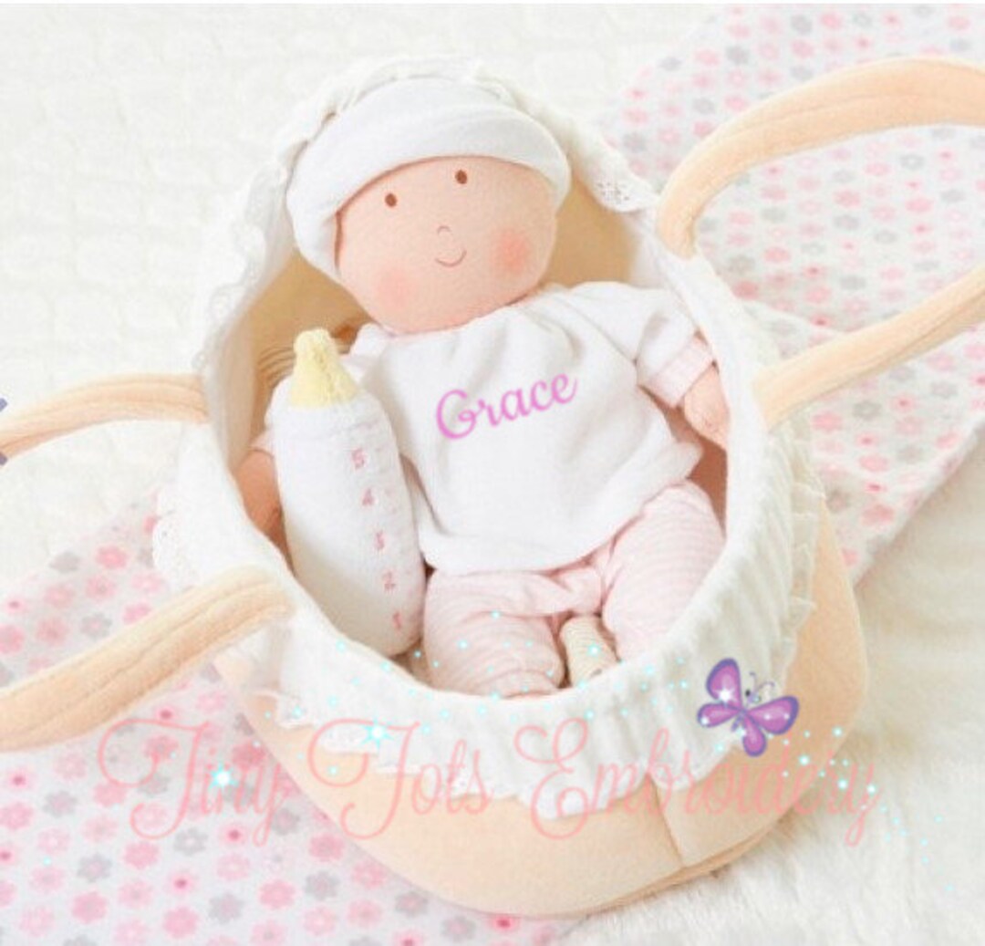 Personalized First Doll With Carry Cot, Bottle and Blanket, Custom
