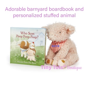 Gepersonaliseerde bordboek knuffeldier en boerenerf - Cadeauset voor pasgeborenen