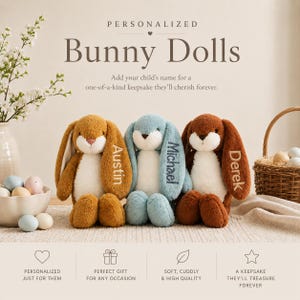 Personlig babykanin broderad namn nyfödd gåva första påsk plysch fluffig barnkammare minnessak spädbarnsleksak dusch anpassad kanin mjuk gosig