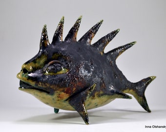 fish / ceramic fish / black fish / fish sculpture / ceramic sculpture / Inna Olshansky /art /