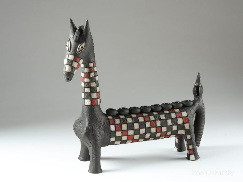 Original Ceramic Black Horse Sculpture Menorah for Hanukkah Etsy