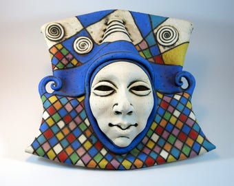mask - ceramic mask - wall decor - sculpture - art - ceramic art - face - ceramic