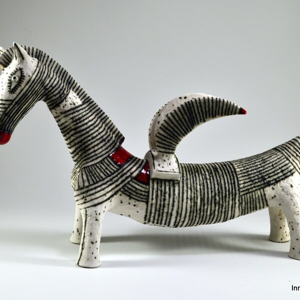 horse - ceramic horse - ceramic sculpture - ceramic art - white horse sculpture - ceramic - Inna Olshansky - wings -