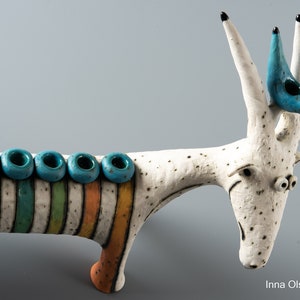 Menorah for Hanukkah ceramic sculpture goat menorah clay figurine handmade image 3