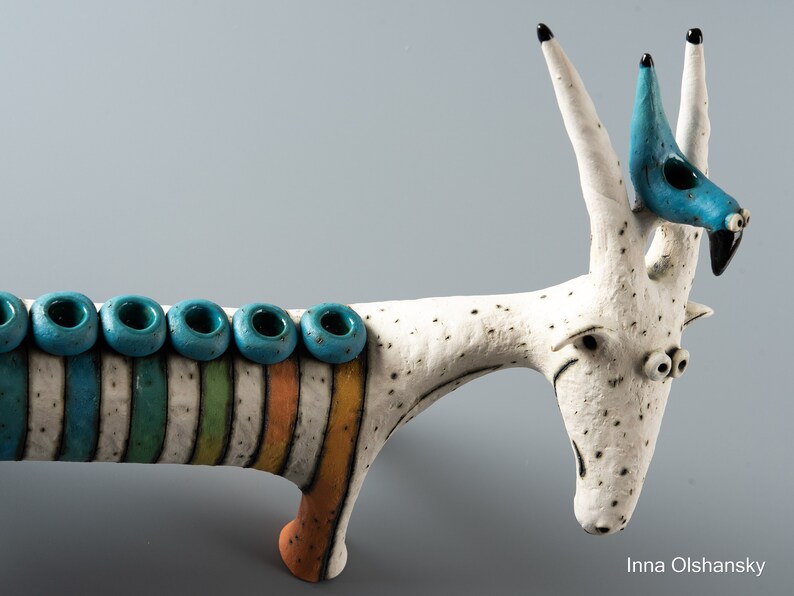 Menorah for Hanukkah ceramic sculpture goat menorah clay figurine handmade image 3