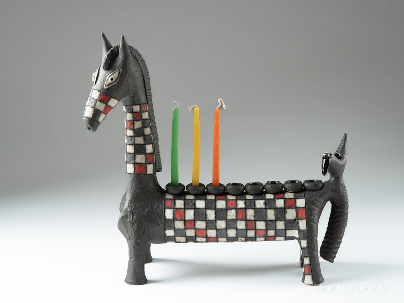 Original Ceramic Black Horse Sculpture Menorah for Hanukkah Etsy