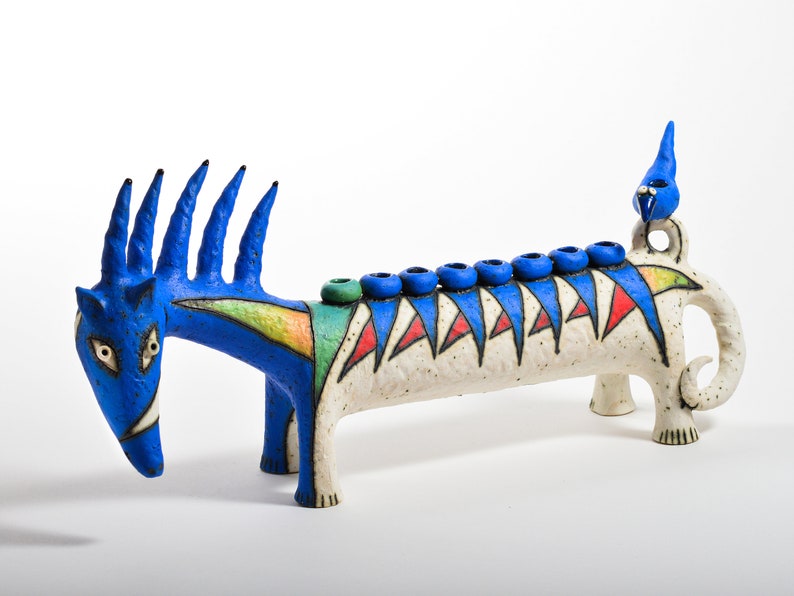 Blue Original Unique Ceramic Horse Sculpture Menorah for Etsy