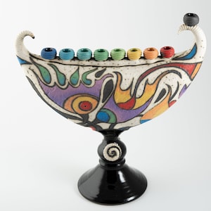 Ceramic colorful menorah Hanukkah sculpture flowers menorah original decorative menorah Jewish holiday image 8