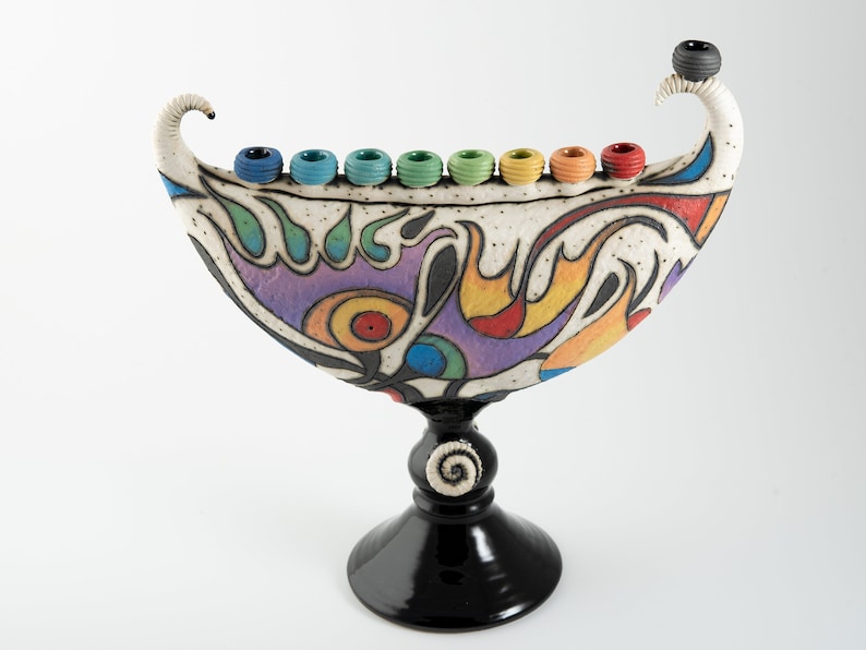 Ceramic colorful menorah Hanukkah sculpture flowers menorah original decorative menorah Jewish holiday image 8