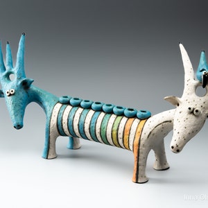 Menorah for Hanukkah ceramic sculpture goat menorah clay figurine handmade image 1