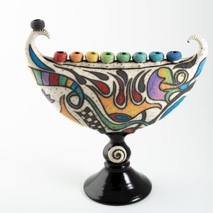 Ceramic colorful menorah Hanukkah sculpture flowers menorah original decorative menorah Jewish holiday image 3