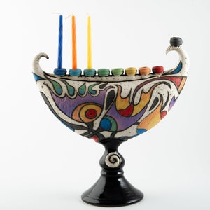 Ceramic colorful menorah Hanukkah sculpture flowers menorah original decorative menorah Jewish holiday image 2
