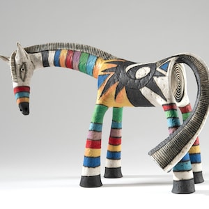 Original fantasy ceramic colorful horse sculpture , ceramic horse figurine , ceramic animals by Inna Olshansky.