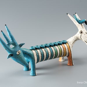 Menorah for Hanukkah ceramic sculpture goat menorah clay figurine handmade image 4