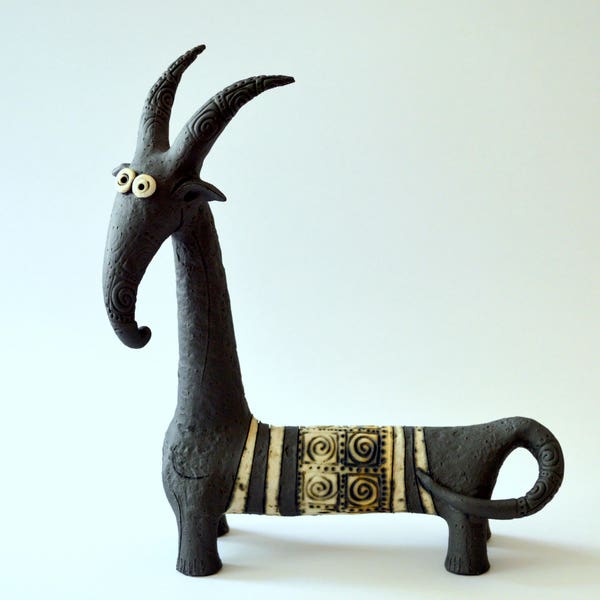 goat - black goat - ceramic goat - ceramic sculpture - ceramic - sculpture