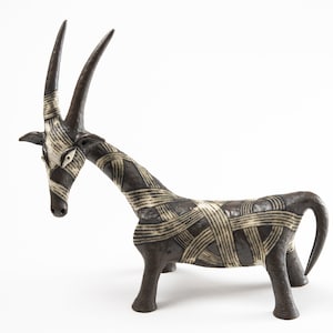 Ceramic brown goat sculpture - goat figurine clay