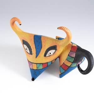 Ceramic Sculpture Orange Creature  - Hand Made Colorful Figurine - Ceramic Art