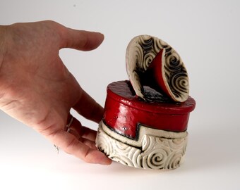 Handmade Red Ceramic Box with Lid, Decorative Pottery