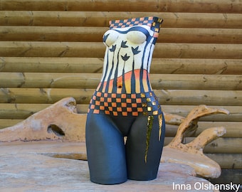 Handgetöpferte weibliche Torso Skulptur - Body Art Decor