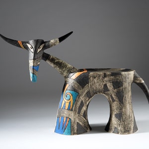 Ceramic goat sculpture - animals goat statue ceramic - original sculpture goat - Israeli Art - Inna Olshansky