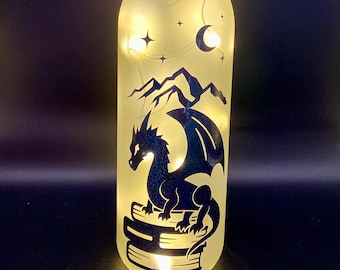 Lámpara de botella con forma de dragón de libro
