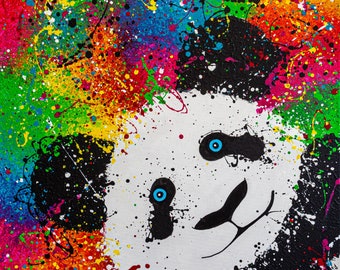 Tableau peinture acrylique PANDA BAMBOU coloré