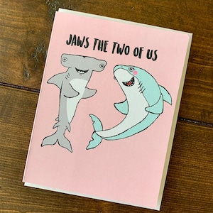 Carte d'anniversaire de requin Saint-Valentin - Carte d'amour de Saint-Valentin hip hop requin marteau A2 faite main avec lettrage déjoué