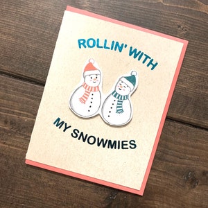 Bonhomme de neige Snowmies carte de vacances de Noël, carte - A2 bonhomme de neige à la main vacances, Hip Hop