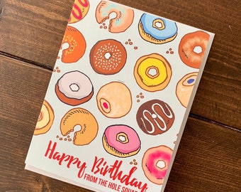 Donut Birthday Card - A2 Handmade Hole SquadFrom All of Us Group Gift Doughnut Card with foiled lettering