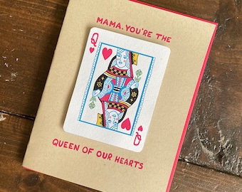 Queen of Hearts Mom Card - Mothers Day Card, Mom birthday card, gift for mom, punny mother card