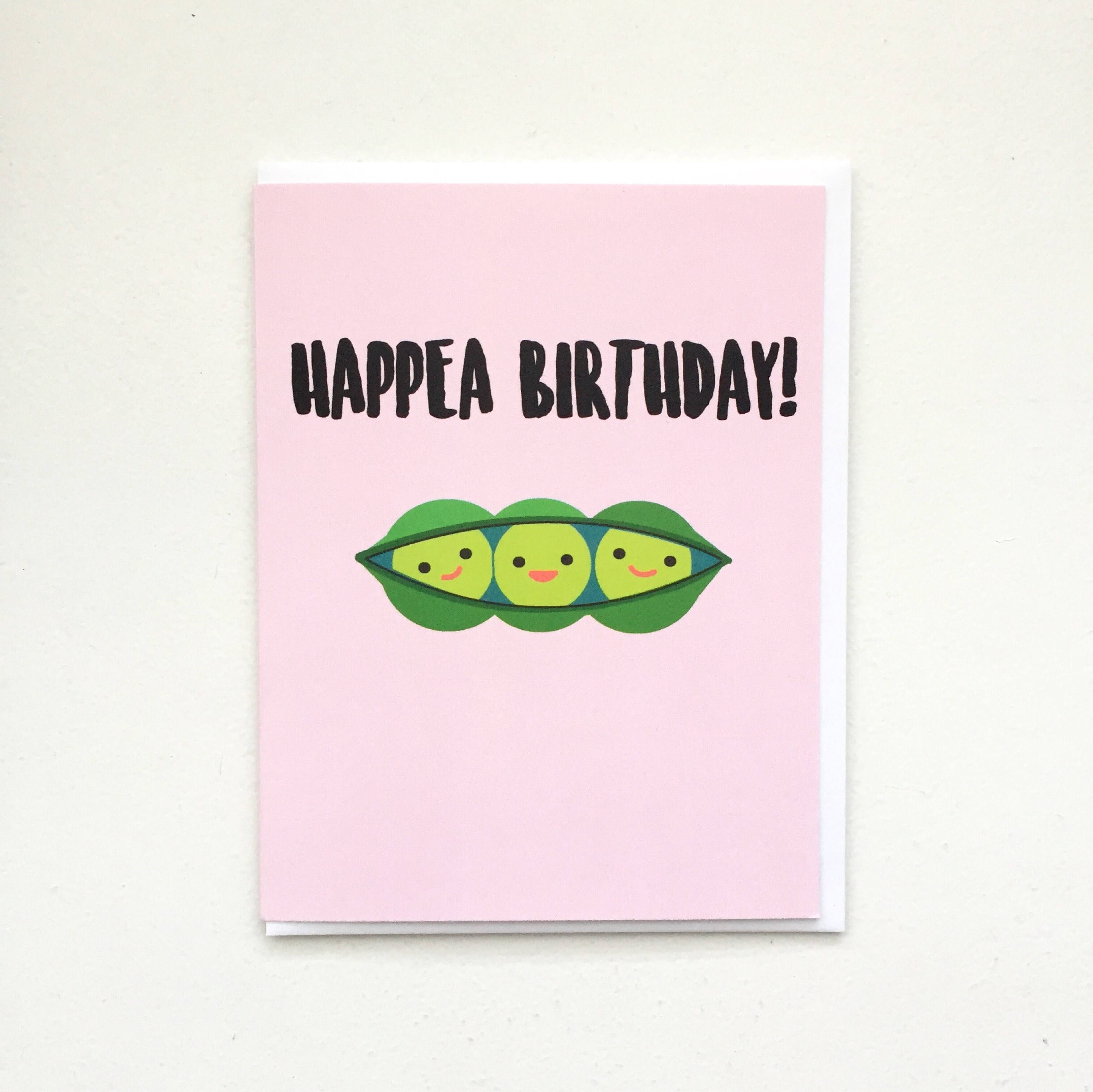 Peas in a Pod Birthday Card A2 Handmade Card, Punny Vegetable Pea