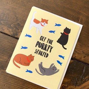 Purrty Time Cat Birthday Card - A2 Handmade Birthday Fat Cat Kitten Lovers Party Punny Card with foiled lettering