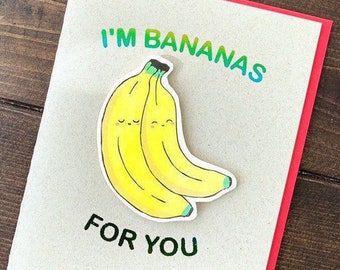 Banana Anniversary Valentines card - Handmade