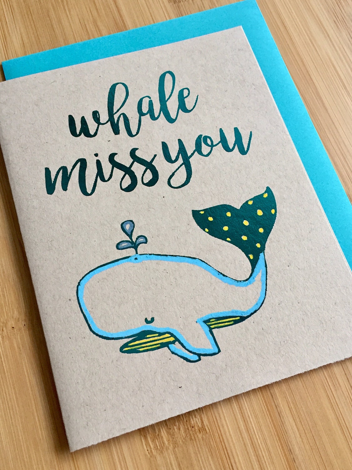 whale miss you goodbye card handmade farewell miss you